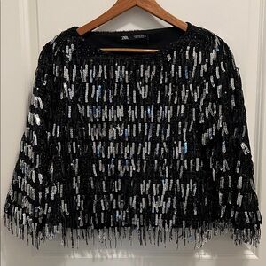 Zara Black and Silver Sequin Fun and Festive Top